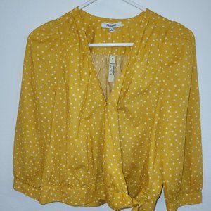 Madewell Yellow Wrap Blouse with star pattern